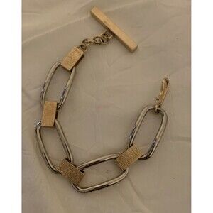 Vintage CASCIO Paper Clip Bracelet Gold Silver Tone Brushed Polished 8” Modern